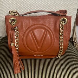 V-Emblem Tan Leather Shoulder Bag NWOT